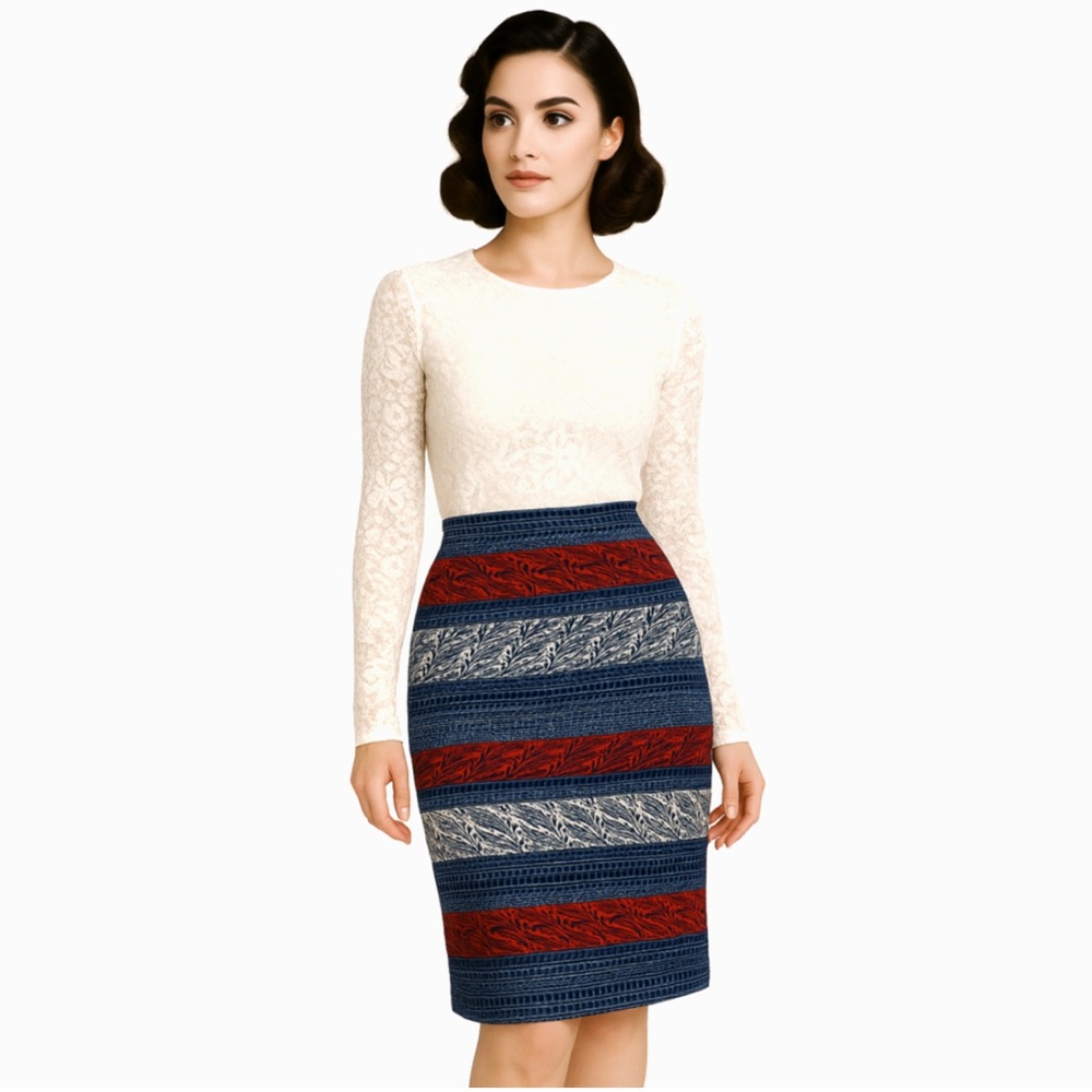 Vintage Inspired Ann Taylor Skirt – Size 4 (Small) – Red, Blue & White Pattern